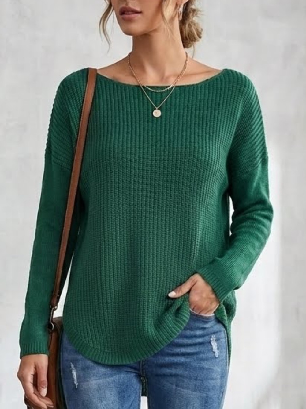 Theory Emerald Green Women's Wool Knit Sweater - Casual Boatneck Ribbed Pullover
